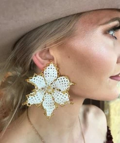 The Ranch House Accessories Orchid White Beaded Flower Earrings