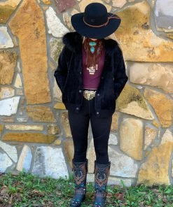 The Ranch House Black Raccoon Fur Bomber Jacket