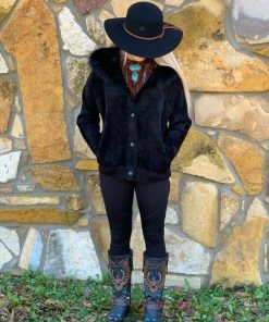 The Ranch House Black Raccoon Fur Bomber Jacket