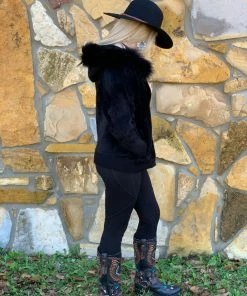 The Ranch House Black Raccoon Fur Bomber Jacket