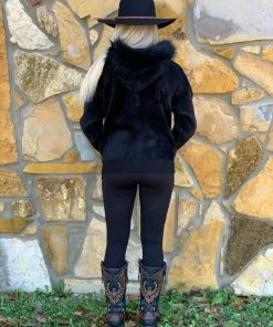 The Ranch House Black Raccoon Fur Bomber Jacket