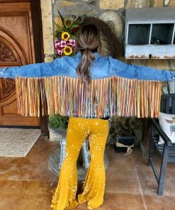 The Ranch House Scully Rainbow Fringe Denim Jacket Sale