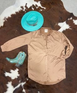 The Ranch House Flowing Satin Shirt Dress Tops