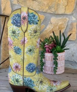The Ranch House Old Gringo Saguaro Flower Boot - Crackled Yellow Sale