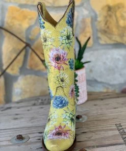 The Ranch House Old Gringo Saguaro Flower Boot - Crackled Yellow Sale