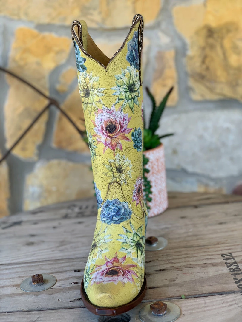 The Ranch House Old Gringo Saguaro Flower Boot - Crackled Yellow Sale 3 The Ranch House Old Gringo Saguaro Flower Boot - Crackled Yellow Sale