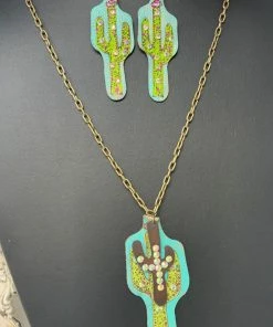 The Ranch House Leather Turquoise Cactus Necklace Sale