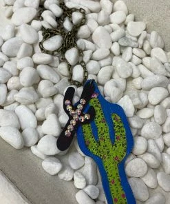 The Ranch House Sale Blue Leather Cactus Necklace