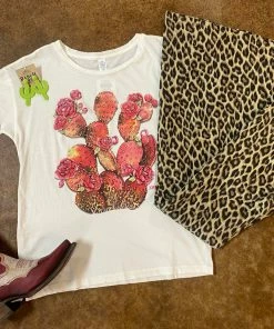 The Ranch House Leopard Rose Cactus T-Shirt Tops