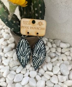The Ranch House Accessories Zebra Leaf Earrings With Rhinestones