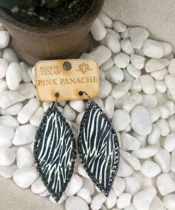 The Ranch House Accessories Zebra Leaf Earrings With Rhinestones