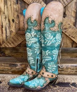 Corral Romance And The Rose Tall Boot- Turquoise/Buckskin Collections
