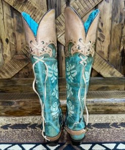 Corral Romance And The Rose Tall Boot- Turquoise/Buckskin Collections