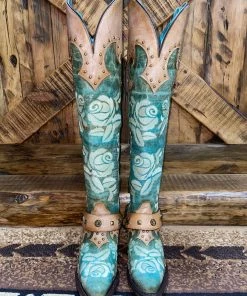 Corral Romance And The Rose Tall Boot- Turquoise/Buckskin Collections