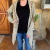 The Ranch House Sale Hooded Cable Knit Cardigan With Suede Ribbon And Elbow Patch Detail