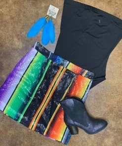 L&B Sale Jade Black Serape Sequin Mini Skirt
