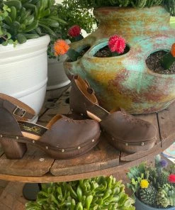 The Ranch House Leather And Studs Detail Wood Heel Clogs