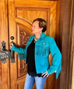 The Ranch House Sale Scully Turquoise Leather Jacket With Fringe And Beading