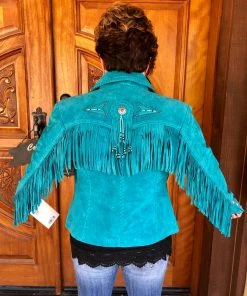 The Ranch House Sale Scully Turquoise Leather Jacket With Fringe And Beading