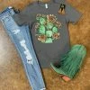 The Ranch House Tops Leopard Peony Cactus Graphic Tee