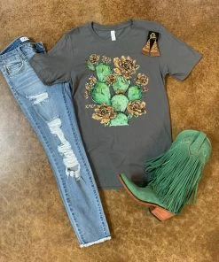 The Ranch House Tops Leopard Peony Cactus Graphic Tee