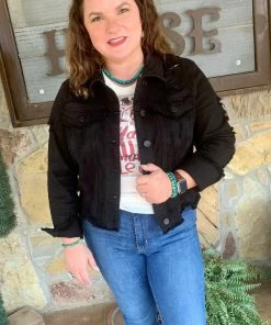 The Ranch House Distressed Black Denim Jacket