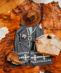 The Ranch House Sale Scully Indian Headdress Sweater Vest Duster - Grey