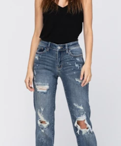 The Ranch House Judy Blue Bleach Splashed Boyfriend Jeans Women