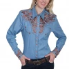 The Ranch House Scully Tooled Champagne Denim Top Women 2 The Ranch House Scully Tooled Champagne Denim Top Women