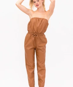 The Ranch House Women Camel Leather Jogger