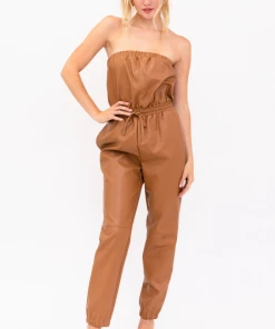 The Ranch House Women Camel Leather Jogger