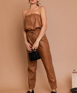 The Ranch House Women Camel Leather Jogger
