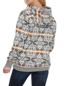 The Ranch House Women Pendleton Grey And White Aztec Print Hoodie