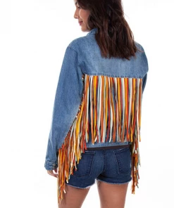 The Ranch House Scully Rainbow Fringe Denim Jacket Sale