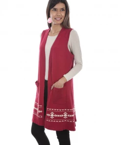 The Ranch House Women Scully Indian Headdress Sweater Vest Duster - Red