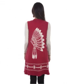 The Ranch House Women Scully Indian Headdress Sweater Vest Duster - Red