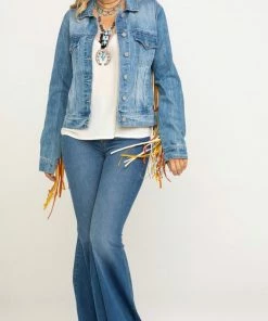 The Ranch House Scully Rainbow Fringe Denim Jacket Sale