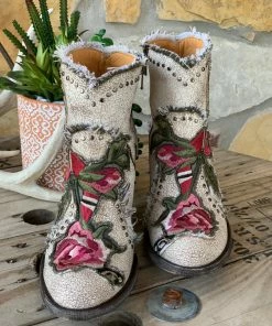 The Ranch House Collections Old Gringo Carla Floral Bootie - Crackled White