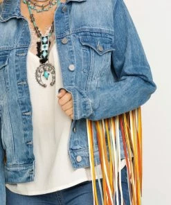 The Ranch House Scully Rainbow Fringe Denim Jacket Sale