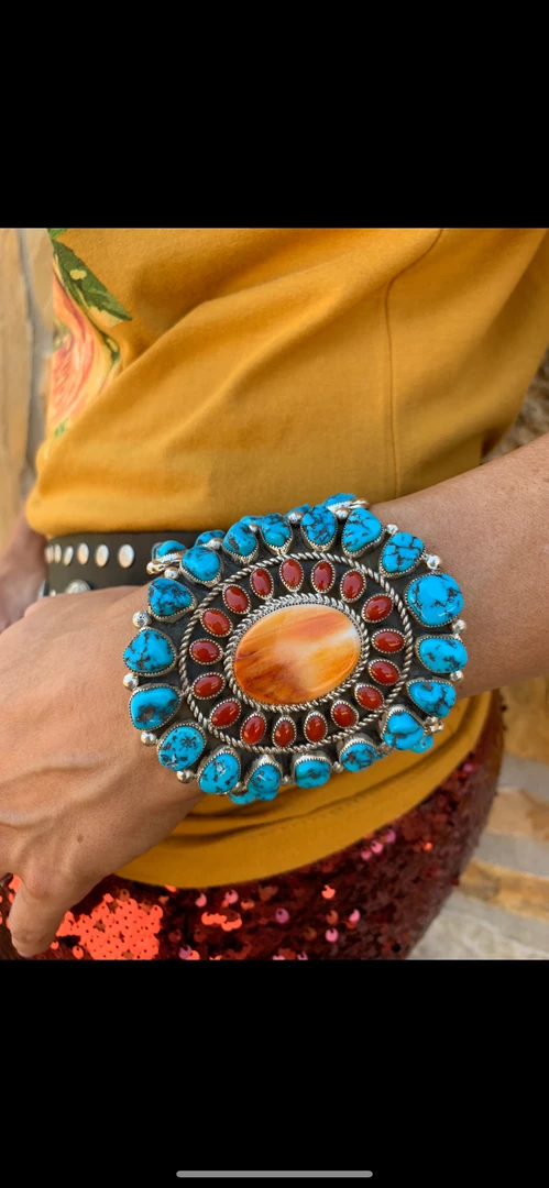 The Ranch House Turquoise And Coral Sunset Cuff Bracelet 3 The Ranch House Turquoise And Coral Sunset Cuff Bracelet