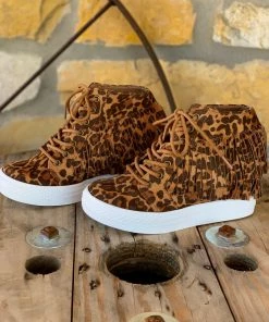 The Ranch House Stella Fringe Moccasin Wedge Booties - Leopard