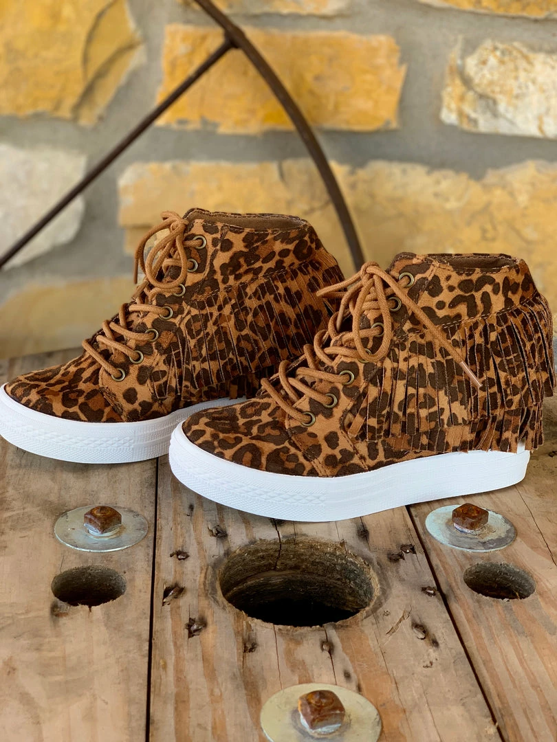 The Ranch House Stella Fringe Moccasin Wedge Booties - Leopard 3 The Ranch House Stella Fringe Moccasin Wedge Booties - Leopard