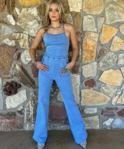 Blue Blush Criss Cross Applesauce Jumpsuit
