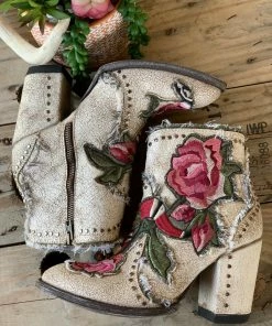 The Ranch House Collections Old Gringo Carla Floral Bootie - Crackled White