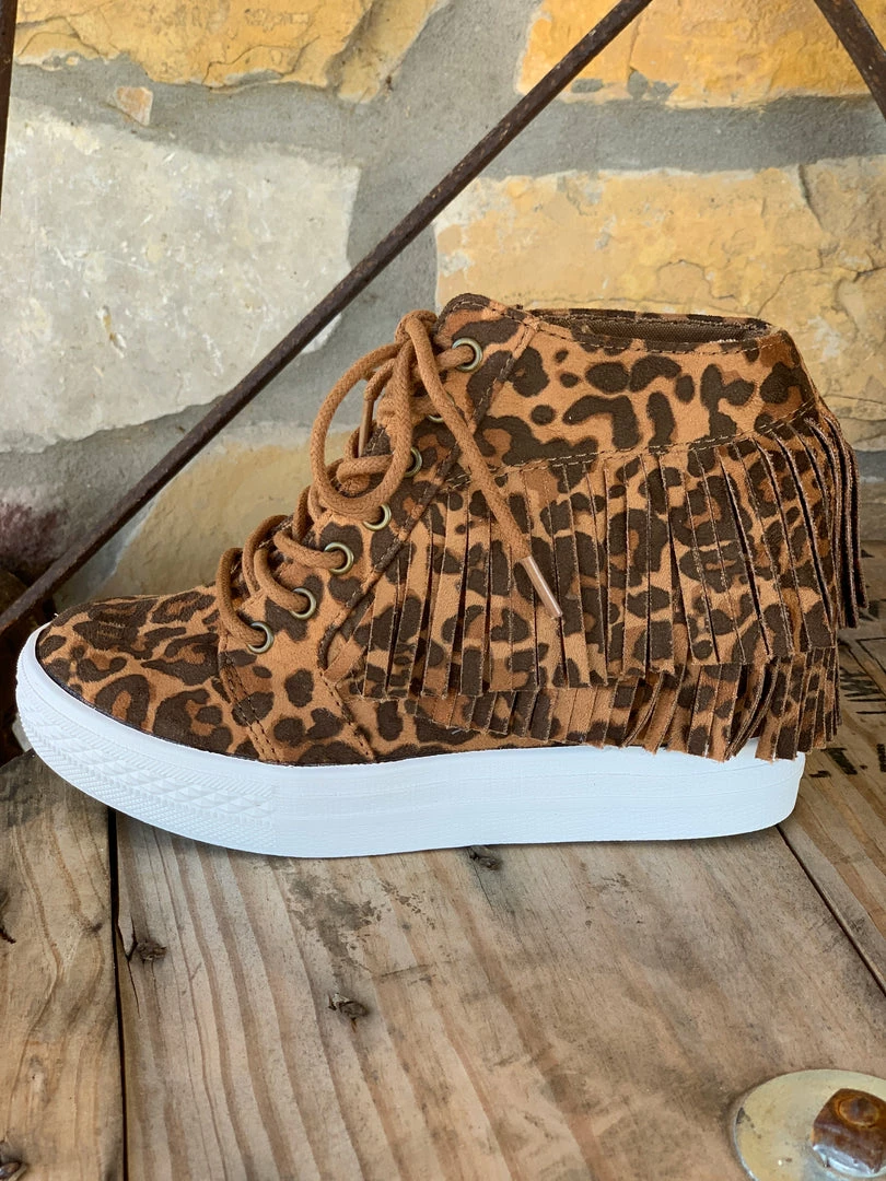 The Ranch House Stella Fringe Moccasin Wedge Booties - Leopard 4 The Ranch House Stella Fringe Moccasin Wedge Booties - Leopard