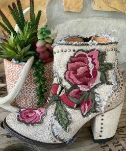 The Ranch House Collections Old Gringo Carla Floral Bootie - Crackled White