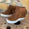 The Ranch House Sale Stella Fringe Moccasin Wedge Booties - Chocolate