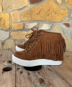The Ranch House Sale Stella Fringe Moccasin Wedge Booties - Chocolate